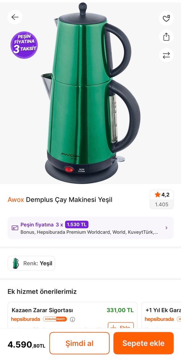Awox Demplus 2200W Çay Makinesi  SIFIR KUTULU - Görsel 4