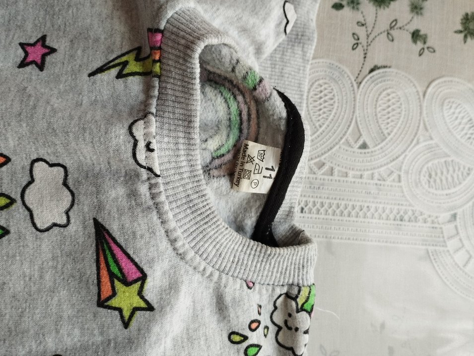 Kız Çocuk Gri Desenli Uzun Kollu Pijama Takımı - Görsel 2