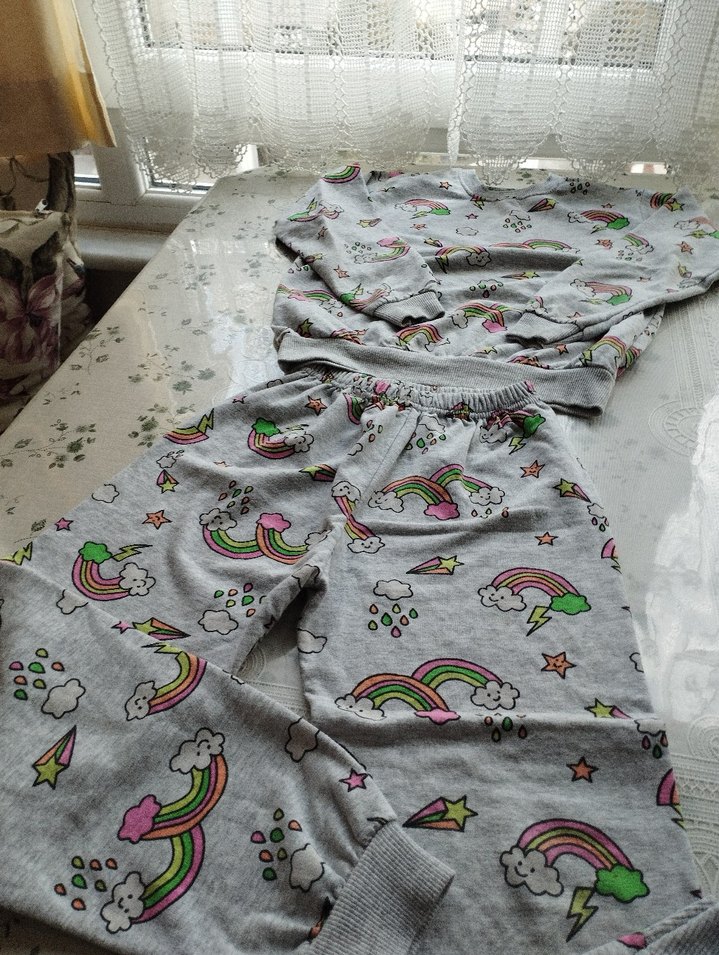 Kız Çocuk Gri Desenli Uzun Kollu Pijama Takımı - Görsel 5