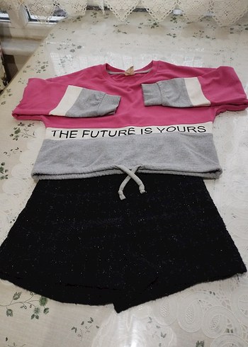 Gri-Pembe crops Sweatshirt - Görsel 3