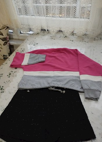 Gri-Pembe crops Sweatshirt - Görsel 6