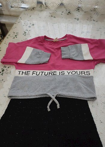 Gri-Pembe crops Sweatshirt - Görsel 2