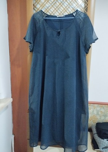 Navy Bohem Midi Elbise, Kısa Kollu, Salaş Kesim - Görsel 5