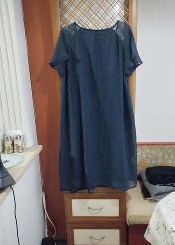 Navy Bohem Midi Elbise, Kısa Kollu, Salaş Kesim - Görsel 2