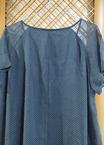 Navy Bohem Midi Elbise, Kısa Kollu, Salaş Kesim - Görsel 7