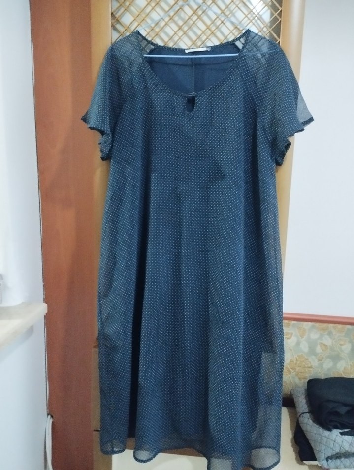 Navy Bohem Midi Elbise, Kısa Kollu, Salaş Kesim - Görsel 5