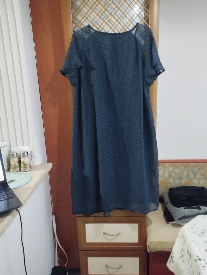 Navy Bohem Midi Elbise, Kısa Kollu, Salaş Kesim - Görsel 2