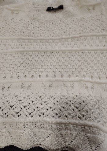 Beyaz Nakışlı Bohem Kısa Örgü Kazak - Görsel 3