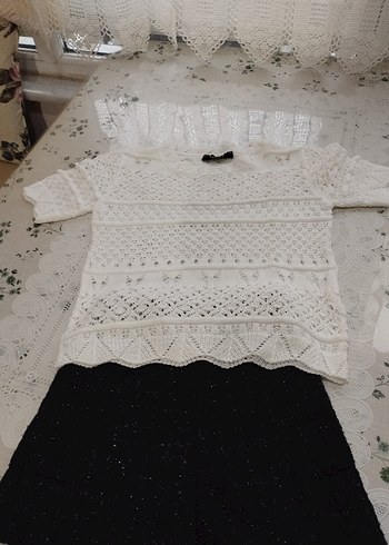 Beyaz Nakışlı Bohem Kısa Örgü Kazak - Görsel 7