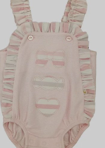 Pembe Nakışlı Fırfırlı Bebek Kız Tulum
