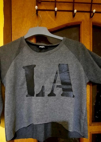 Gri LA Baskılı crop model Kadın Sweatshirt