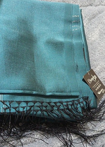 Parlak Turkuaz Kadın  ipek şal - Görsel 5