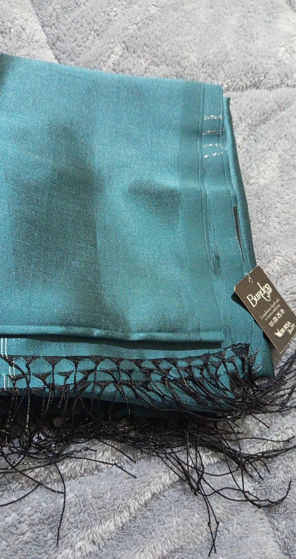 Parlak Turkuaz Kadın  ipek şal - Görsel 5