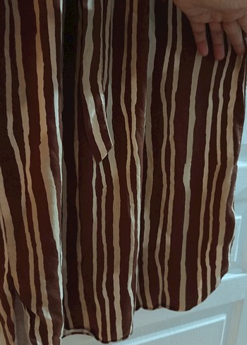 Kahverengi Zebra Desenli Uzun Bohem Elbise - Görsel 4