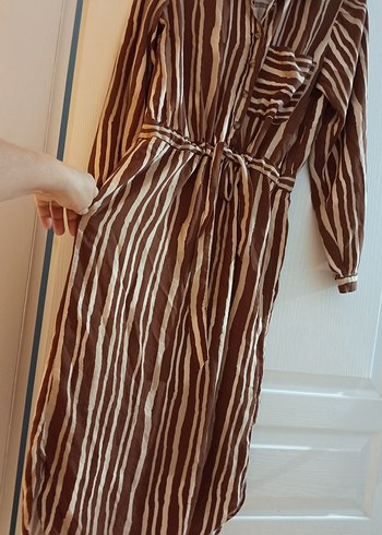 Kahverengi Zebra Desenli Uzun Bohem Elbise - Görsel 14