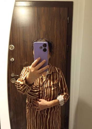 Kahverengi Zebra Desenli Uzun Bohem Elbise - Görsel 2