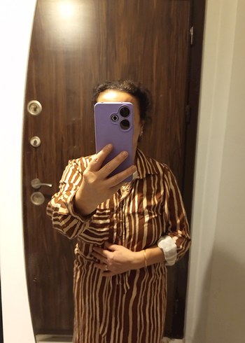 Kahverengi Zebra Desenli Uzun Bohem Elbise - Görsel 5