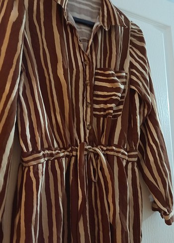 Kahverengi Zebra Desenli Uzun Bohem Elbise - Görsel 12