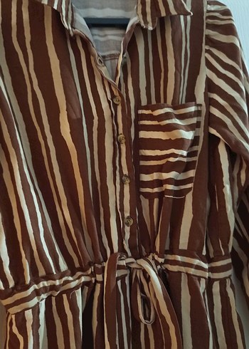 Kahverengi Zebra Desenli Uzun Bohem Elbise - Görsel 3