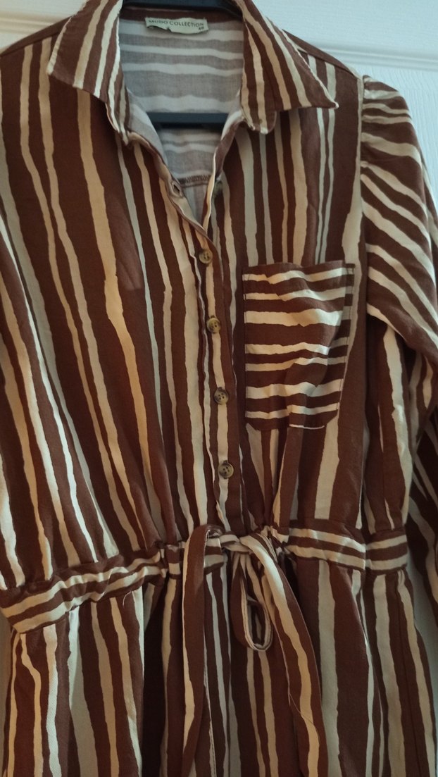 Kahverengi Zebra Desenli Uzun Bohem Elbise - Görsel 3