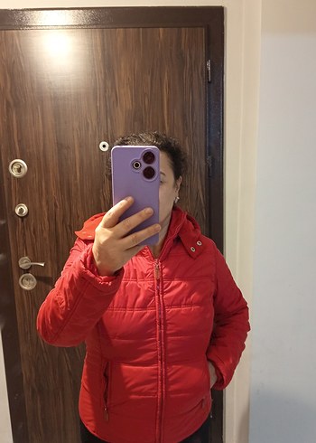 Kırmızı Kapüşonlu Fermuarlı Kadın Kışlık Mont zara marka - Görsel 13