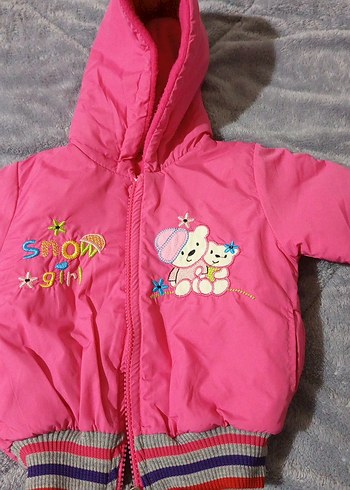 Kız Çocuk Pembe Kapüşonlu Fermuarlı mont - Görsel 9