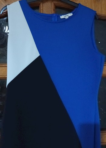 Renk Bloklu V Yaka Midi Kalem Elbise - Görsel 2