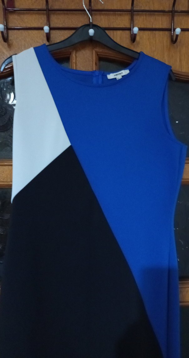 Renk Bloklu V Yaka Midi Kalem Elbise - Görsel 2