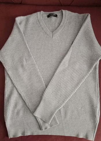 Gri V Yaka Nakışlı Erkek Triko Kazak - Görsel 3