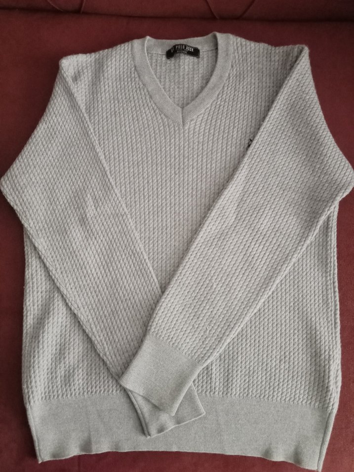 Gri V Yaka Nakışlı Erkek Triko Kazak - Görsel 3