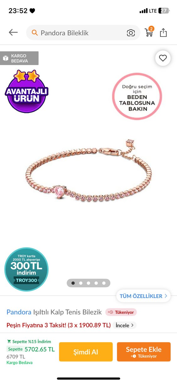 Rose gold  Renkli Kadın Bileklik Parıltılı Detaylı - Görsel 3