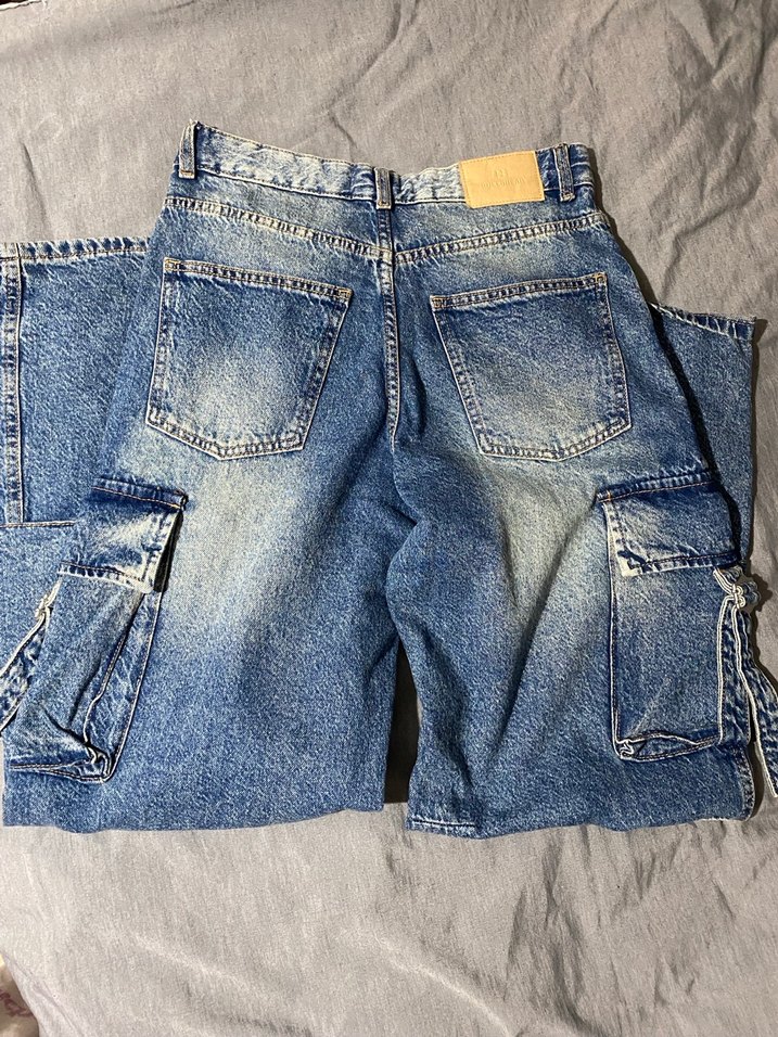 Kadın Mavi Batik Desenli Bol Kesim Kot Pantolon - Görsel 4