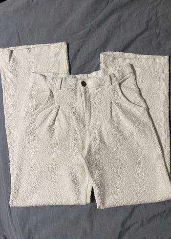 Düğmeli Bol Kesim Midi Keten Kadın Pantolon - Görsel 2