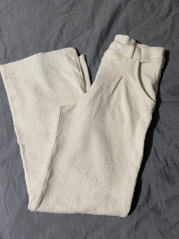 Düğmeli Bol Kesim Midi Keten Kadın Pantolon - Görsel 3