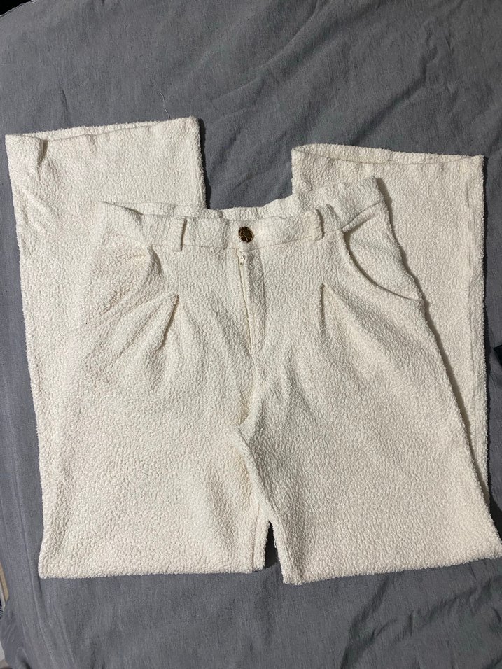 Düğmeli Bol Kesim Midi Keten Kadın Pantolon - Görsel 2