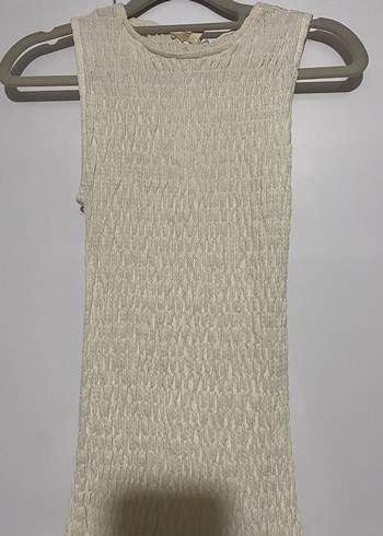 Kadın Beyaz Keten Pilili Uzun Elbise - Görsel 2