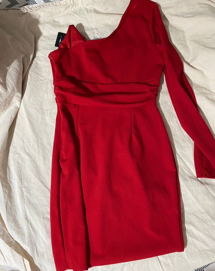 Kırmızı Drapeli V Yaka Midi Elbise - Görsel 2