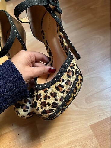 39 Beden Leopar Platform Topuklu Ayakkabı