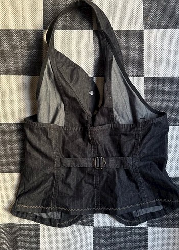 American Vintage Kadın Gri Denim Kemerli Halter Yaka Yelek Top