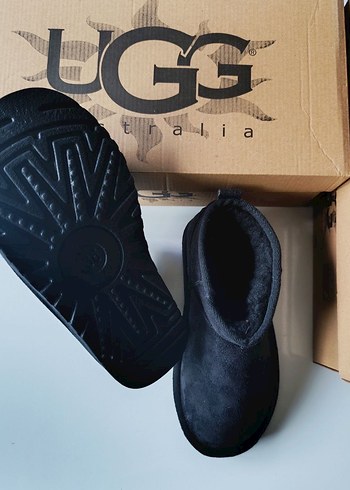 Ugg Siyah Süet Kadın Botlar, Cırt Cırtlı, Blok Topuk