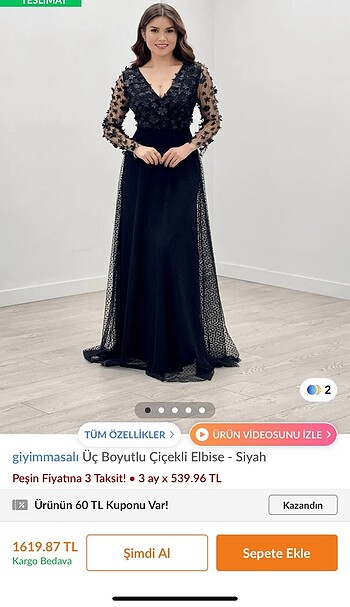36 Beden Üç boyutlu çiçekli elbise