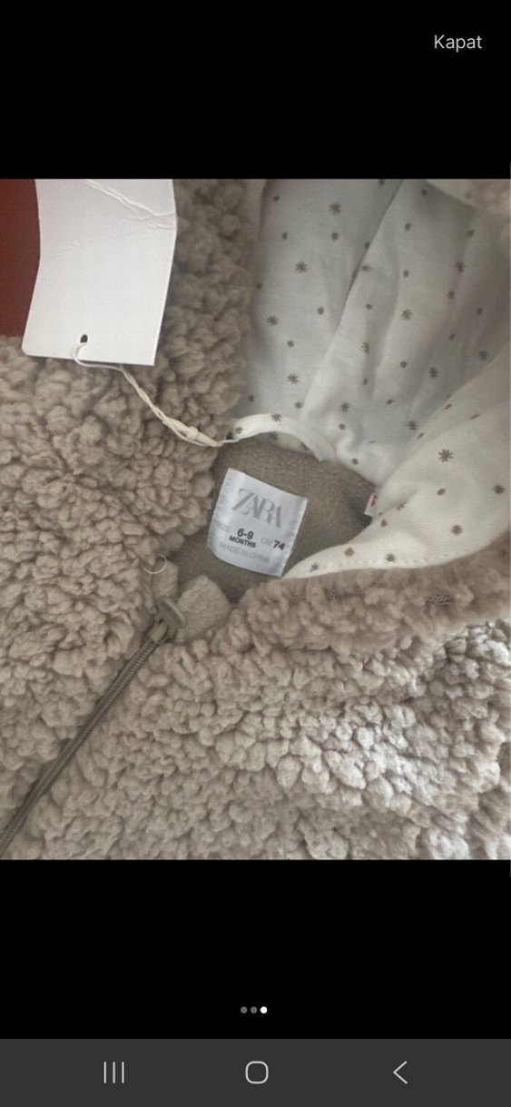 zara Kız Bebek Kapüşonlu Bej Peluş Tulum - Görsel 2