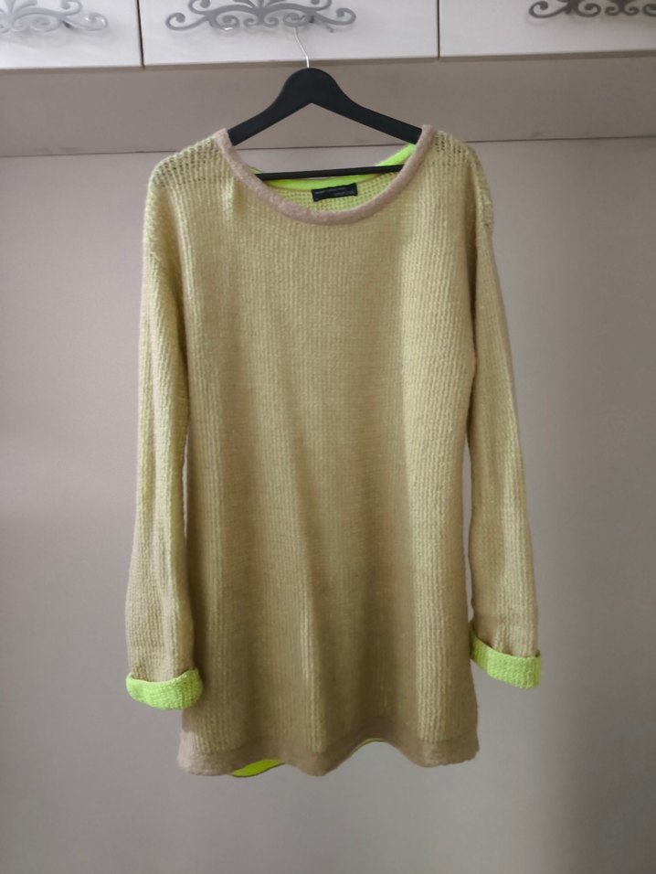 Sarı Kadın Örgü Triko Uzun Kollu Kazak - Görsel 2