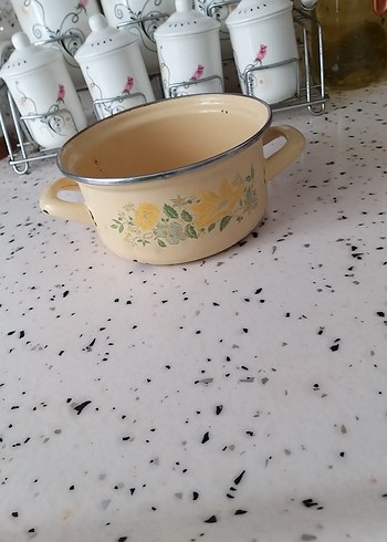 Beden sarı Renk Pastel Sarı Emaye Çiçek Desenli küçük Tencere çinko