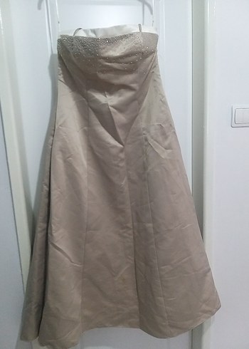 42 Beden camel Renk Bej Straplez Uzun Abiye Elbise yury dışından 40 42 beden