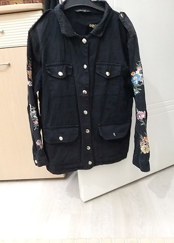 38 Beden siyah Renk Nakışlı Siyah Kadın Denim Ceket m beden