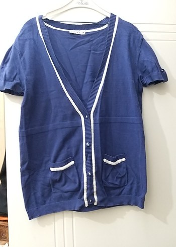 xl Beden mavi Renk Düğmeli Mavi Kısa Kollu Triko Hırka xl defakto