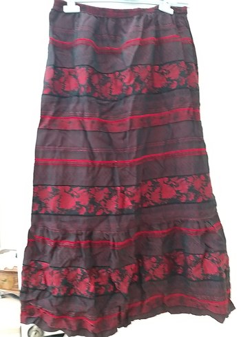 Bordo Bohem Uzun Salaş Etek saten beli lastikli