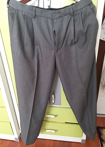 36 Beden Gri Pilili Erkek Ofis Pantolonu haggar orjinal mevsimlik kumaş