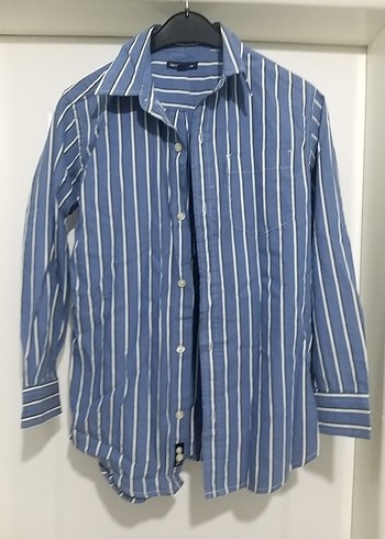 Mavi Çizgili Erkek Denim Gömlek